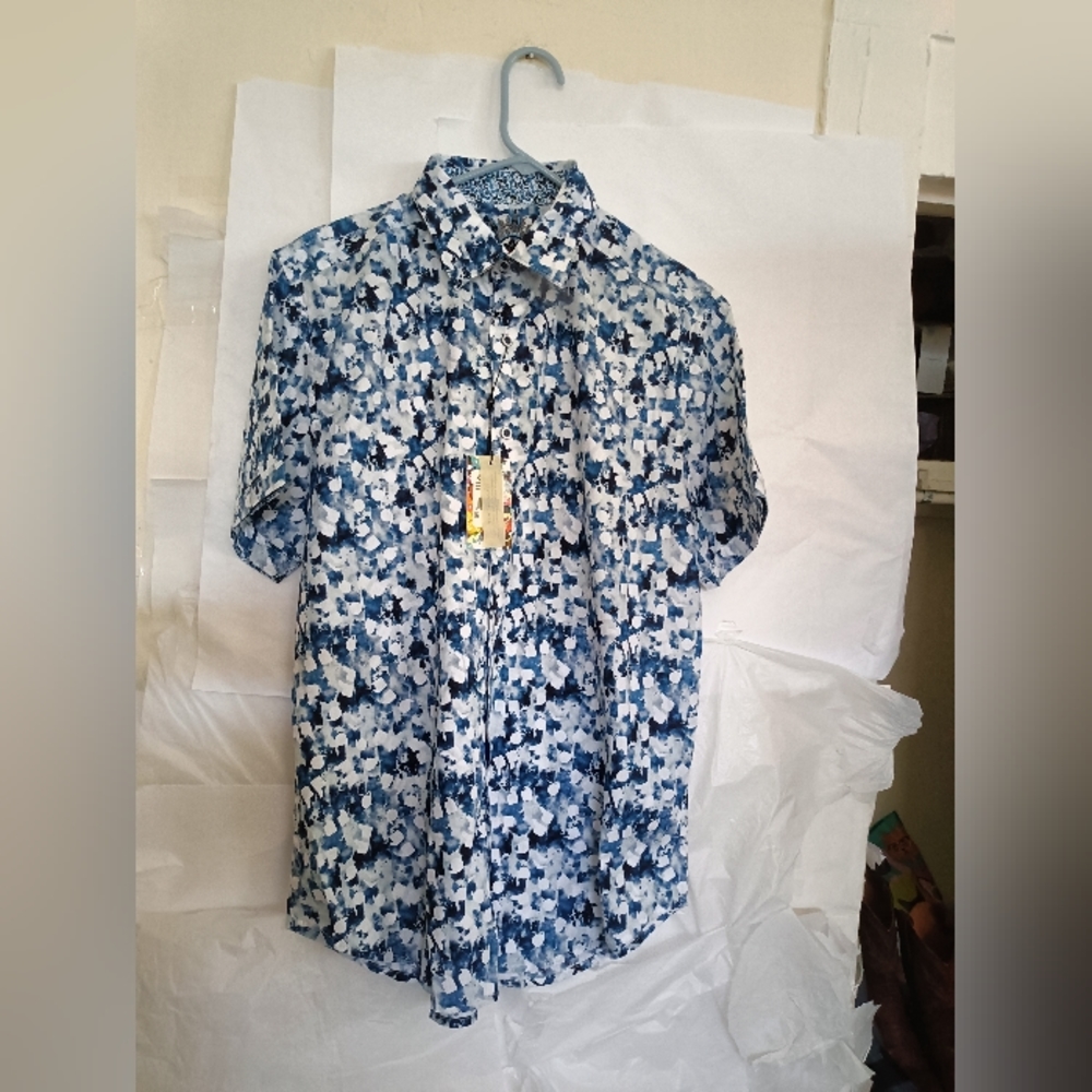 Robert Graham Men's classic Shirt short sleeve  Size Large new cotton